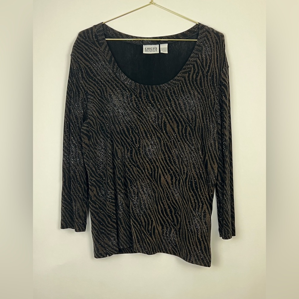 Chico's women’s top zebra pattern with shimmer in black and brown 2